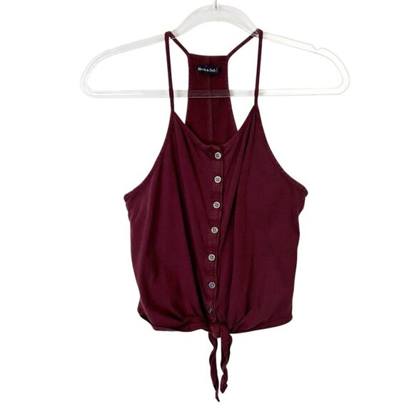 Abercrombie Fitch Tank Top Womens Size Small Burgundy Tie Front Y2K - Picture 1 of 7